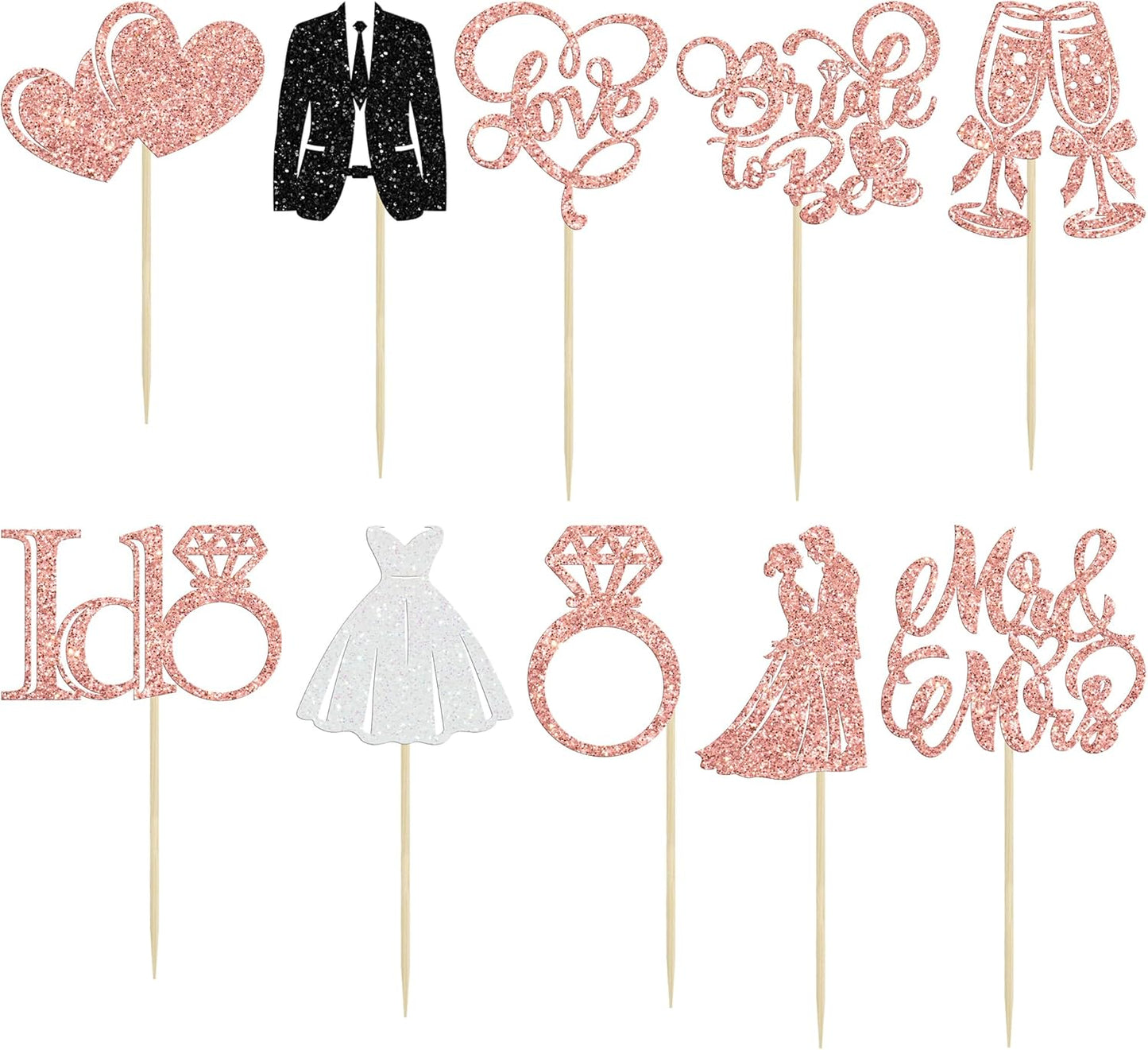 Gyufise 30Pcs Bride to Be Cupcake Toppers Glitter Diamond Ring I Do Love Cupcake Picks Miss to Mrs Bridal Shower Wedding Engagement Bachelorette Cake Decoration Rose Gold