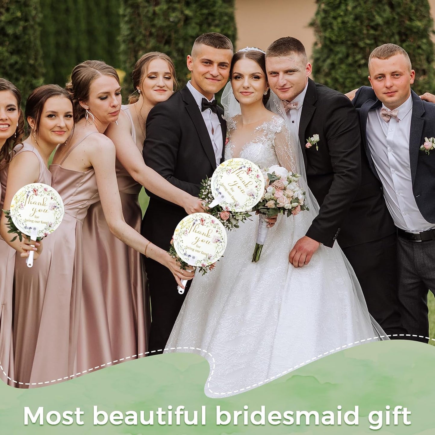 Roowest 100 Pcs Wedding Fans for Guests Bulk Plastic Floral Handheld Wedding Fans with Handle Thank You for Being Our Fan for Ceremony Bridal Baby Shower Party Favors Decoration(Elegant Style)