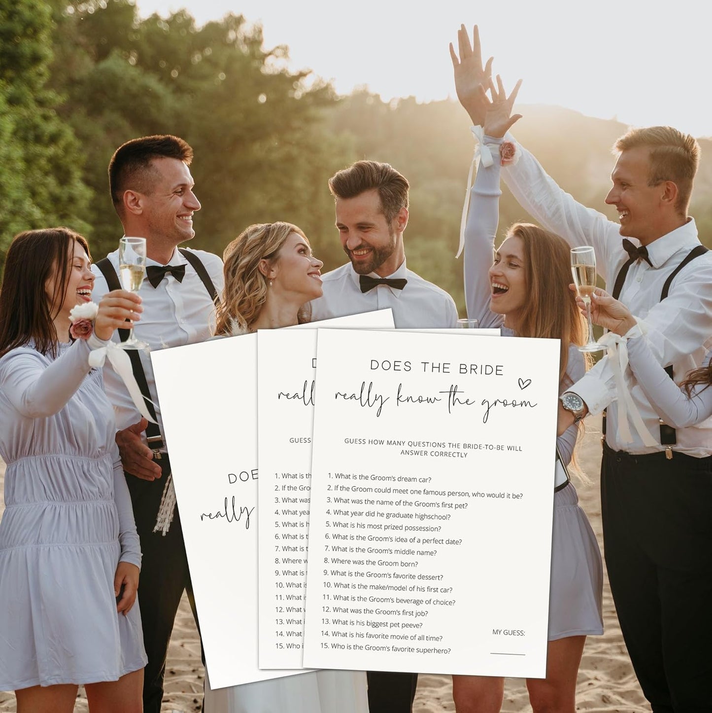 Bridal Shower Games, Does the Bride Really Know the Groom, 25Pcs Minimalist White Double-Sided Bridal Game Cards, Wedding Shower Games for Guests, Engagement Bachelorette Party Supplies - A13