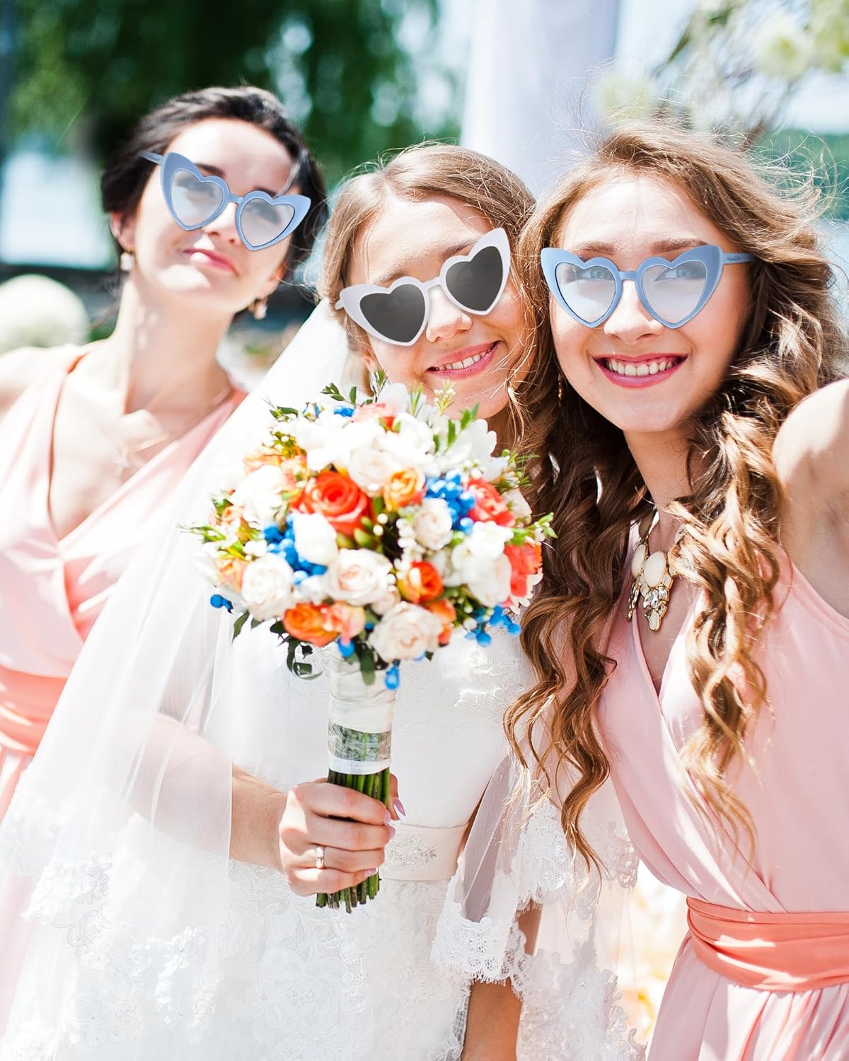 Flutesan 20 Pairs Retro Heart Sunglasses Vintage Cat Eye Heart Glasses Women Bachelorette Bride Sunglasses Bulk