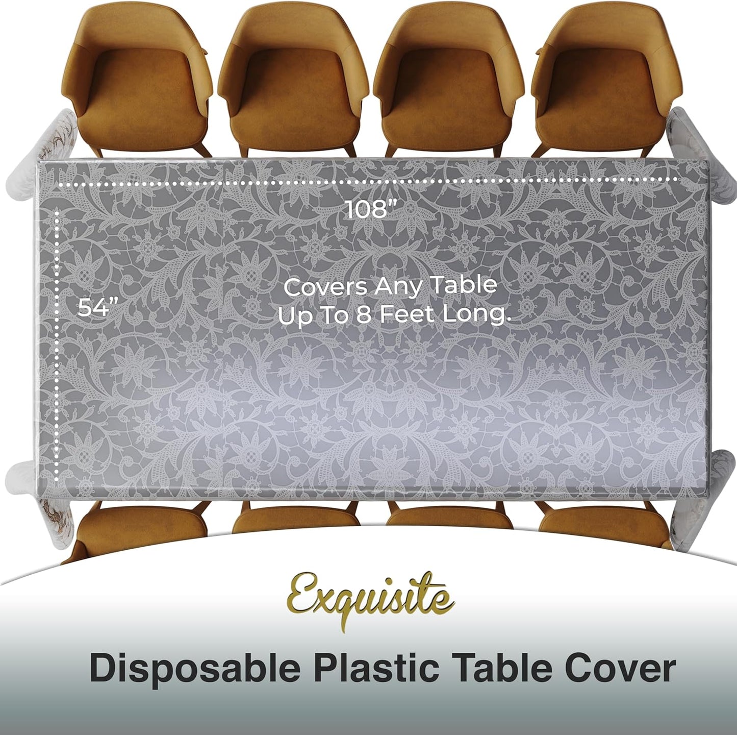 Exquisite Lace Table Cloth Rectangle Table Plastic 12-Pack Lace Tablecloth Rectangular 54" X 108" | Silver Floral Tablecloth Disposable | Wild Flower Party Decorations & Party Supplies