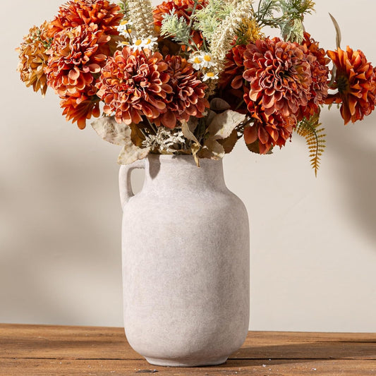 Ceramic Flower Vase Home Decor - 9.7 inch Large White Rustic Table Flowers Vases Living Room Bedroom Plant Decoration Farmhouse Vintage for Kitchen Shelf Office Coffee Dining Desk House Women