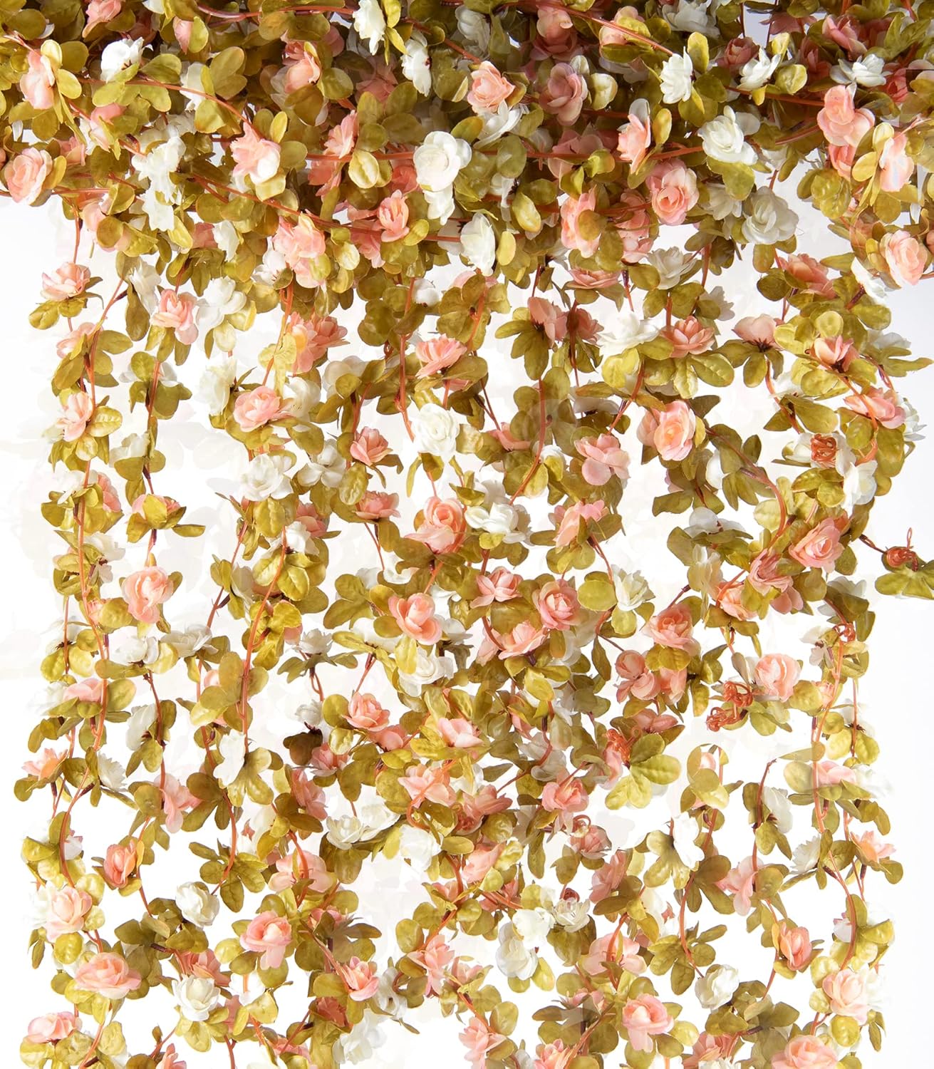 6 Pcs x 8.2 ft Flower Garland Artificial Rose Vine Flowers with Green Leaves Hanging Fake Roses Vine for Room Party Home Wedding Birthday Christmas Wall Arch Decor, Fall Pink Flower