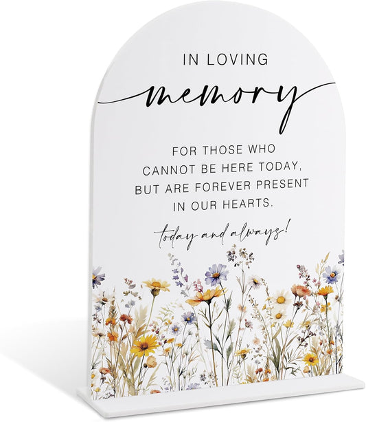 Memorial Table Sign for Wedding, Boho Floral In Loving Memory Sign, Wedding Signage with Stand, Bridal Shower Table Centerpieces, Supplies for Engagement Reception and Event Party, 37