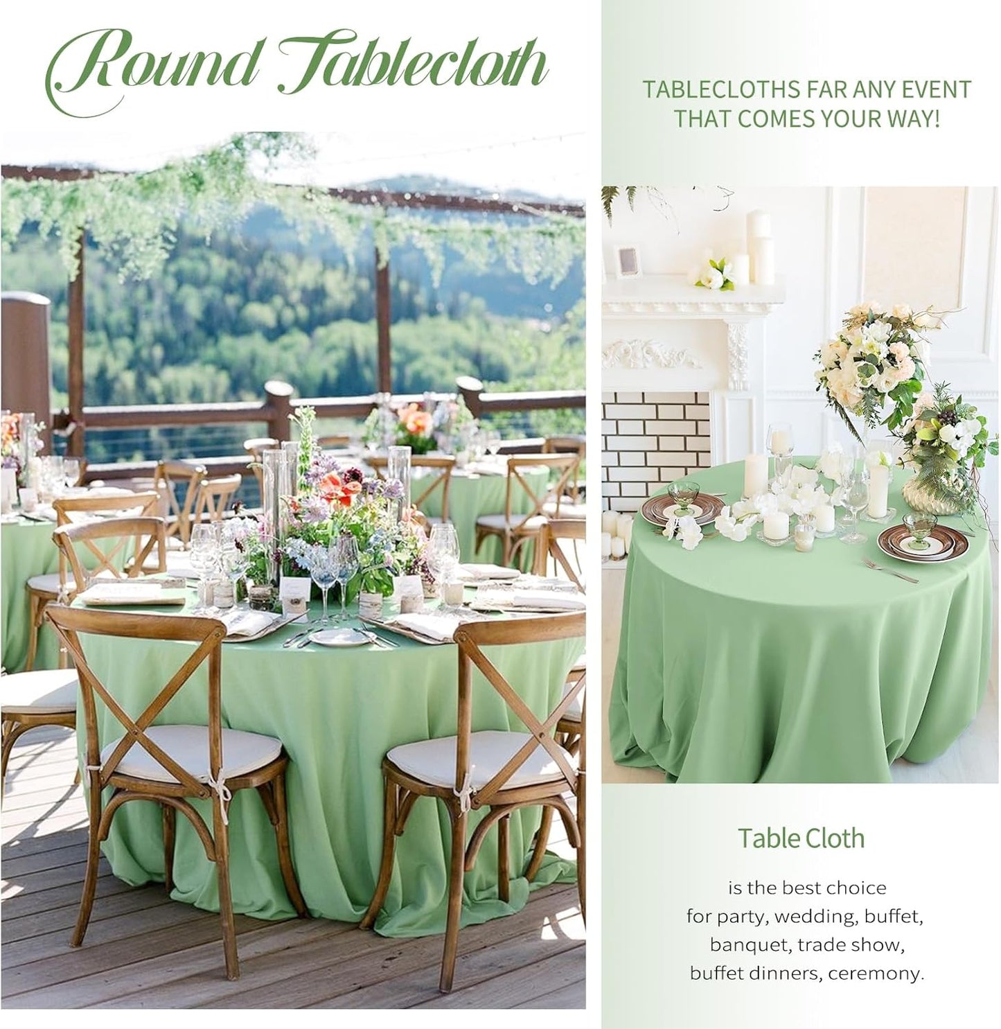 6 Pack Sage Green Round Tablecloths - 90 Inch, Polyester Table Cover, Stain and Wrinkle Resistant Washable Fabric, Perfect for Wedding Banquet Parties