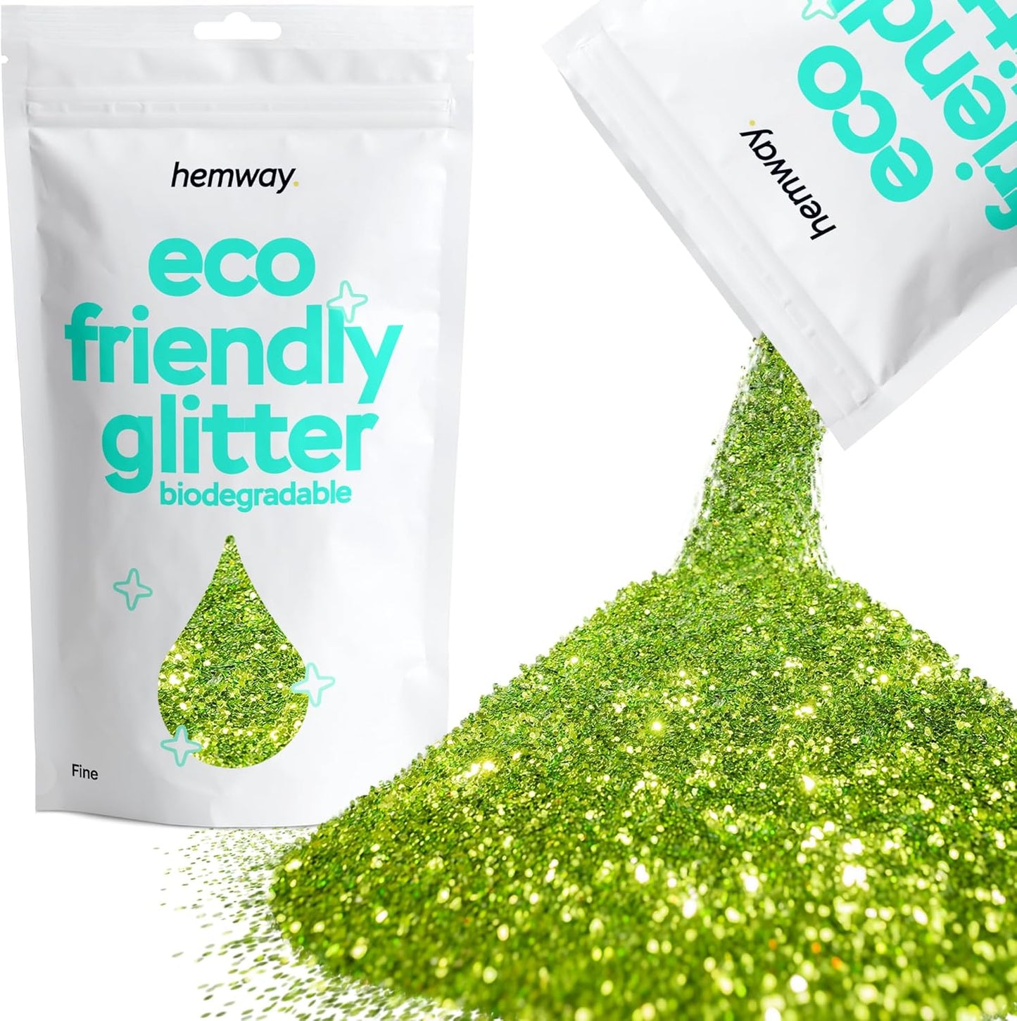 Hemway Eco Friendly Biodegradable Glitter 100g / 3.5oz Bio Cosmetic Safe Sparkle Vegan for Face, Eyeshadow, Body, Hair, Nail and Festival Makeup, Craft - Fine (1/64" 0.015" 0.4mm) - Lime Green