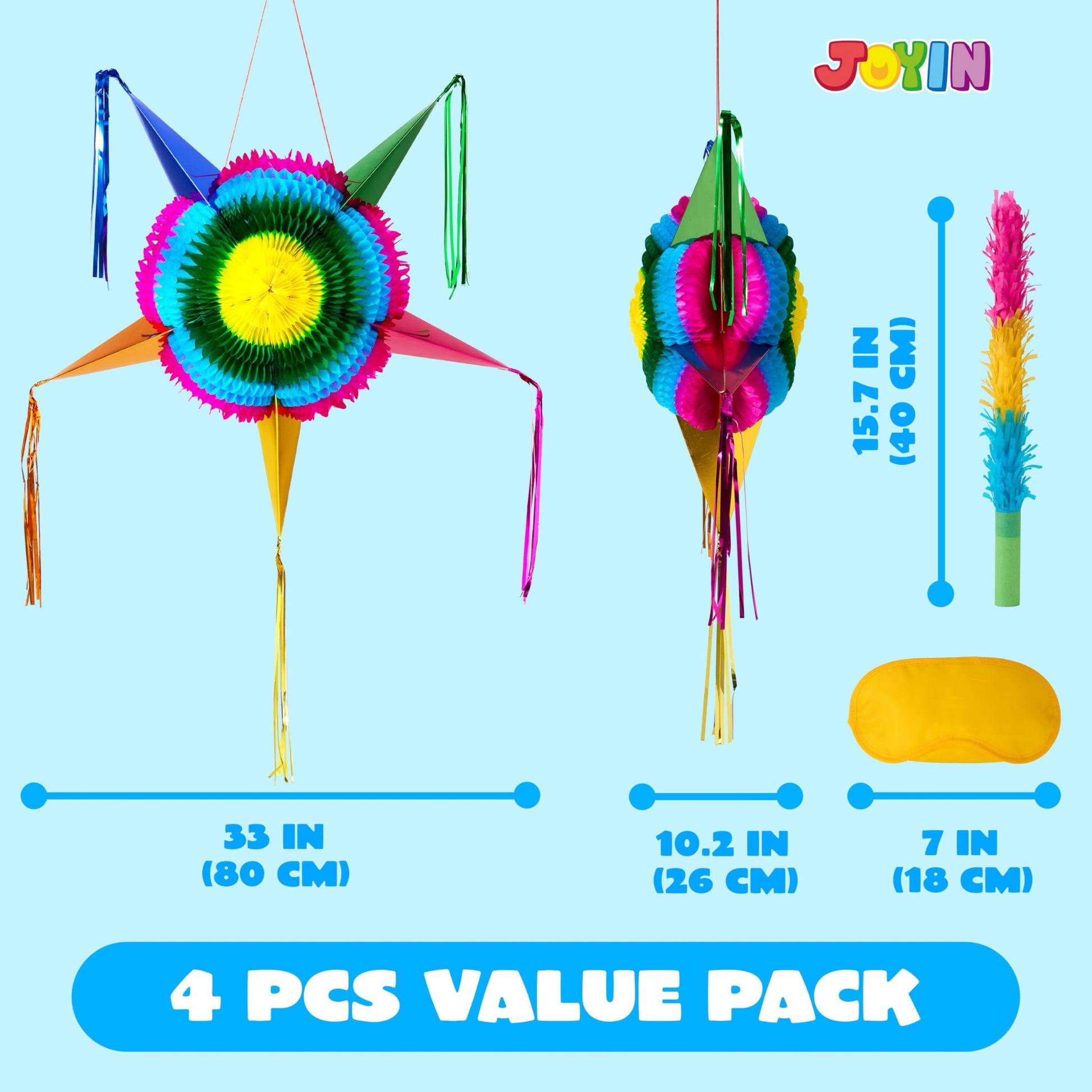 JOYIN 33 Inch Large Star Pinata, Foldable Mexican Fiesta Pinata with Vibrant Honeycomb Center