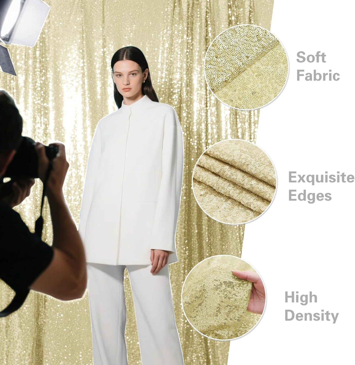 Champagne Sequin Backdrop Curtain 4 Pieces 2FTx8FT Glitter Photography Backdrop for Party Wedding Birthday Christmas Decorations