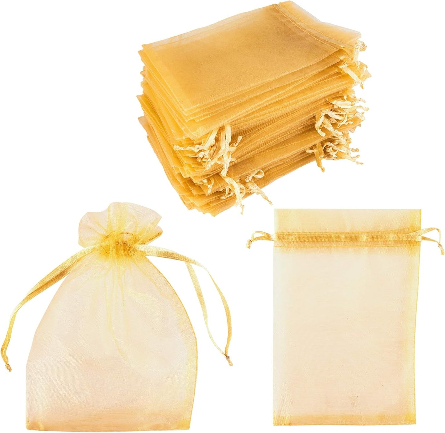Super Z Outlet 100 Pack 5x7 Inch Mini Sheer Drawstring Organza Transparent Bags Jewelry Sack Pouches for Wedding, Party Decorations, Arts & Crafts Gifts (Gold)