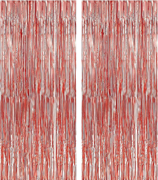 2 Pack 3.2 ft x 9.8 ft Rose Gold Tinsel Curtain Party Backdrop Decorations, Metallic Foil Fringe Backdrop Door for Halloween, Christmas, Birthday Graduation Wedding Party Streamers Photo Backdrop.