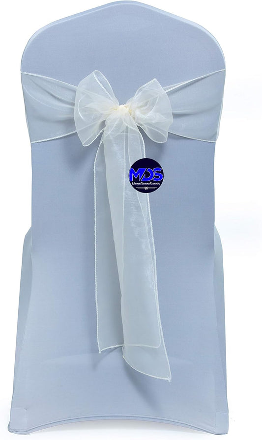 MDS Pack of 150 PCS Organza Chair Sashes Wider Dining Chair Bows Ribbon Tie Back for Wedding Party Birthday Bridal Shower Reception Event Banquet Home Chair Cover Decoration - Ivory