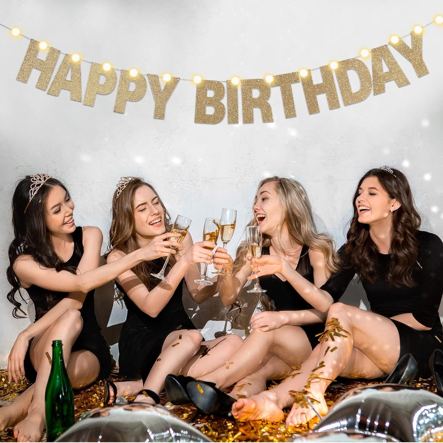 TaoBary 112 Pcs DIY Letter Custom Banner Glitter Customizable Banner Kit Including 107 Letters and Numbers 3 Rope for Valentine Birthday Party(Champagne Gold)