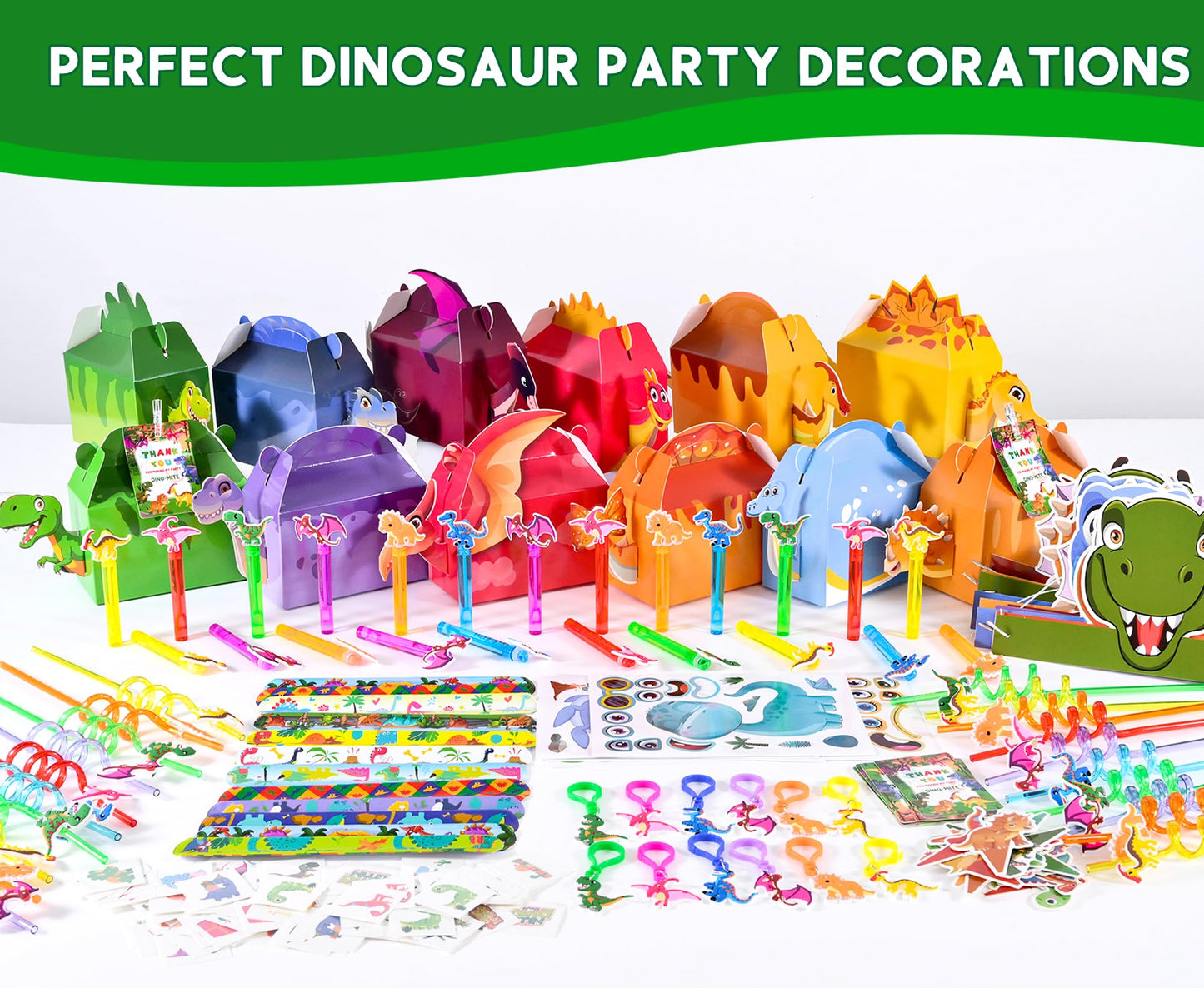 PLOUGVI 320PCS Dinosaur Birthday Party Decorations Favors Supplies, Dino Goodie Bags Fillers