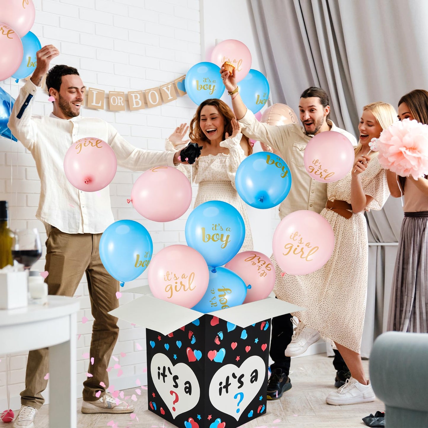 Ireer Gender Reveal Balloon Box with 16 Latex Baby Balloon Release Box Funny Ideas for Gender