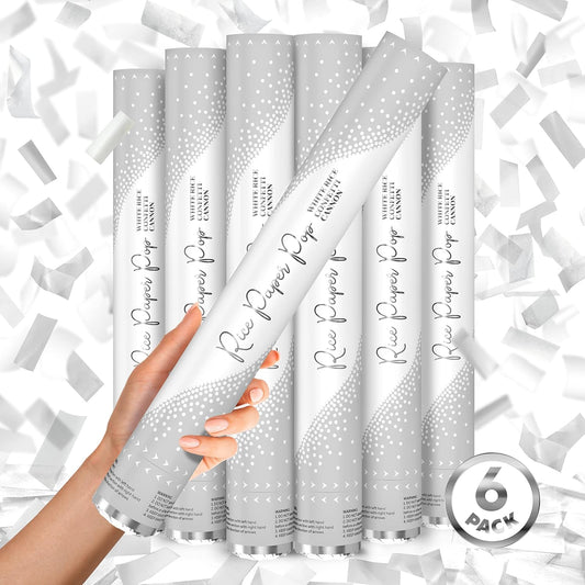White RICE Paper Confetti Cannon - 16" Rice Paper Biodegradable Party Popper, Compressed Air Popper, Loud Pop, For Wedding Confetti Send Off/Sparklers, Wedding Supplies & Decorations, Shoot Up to 40ft