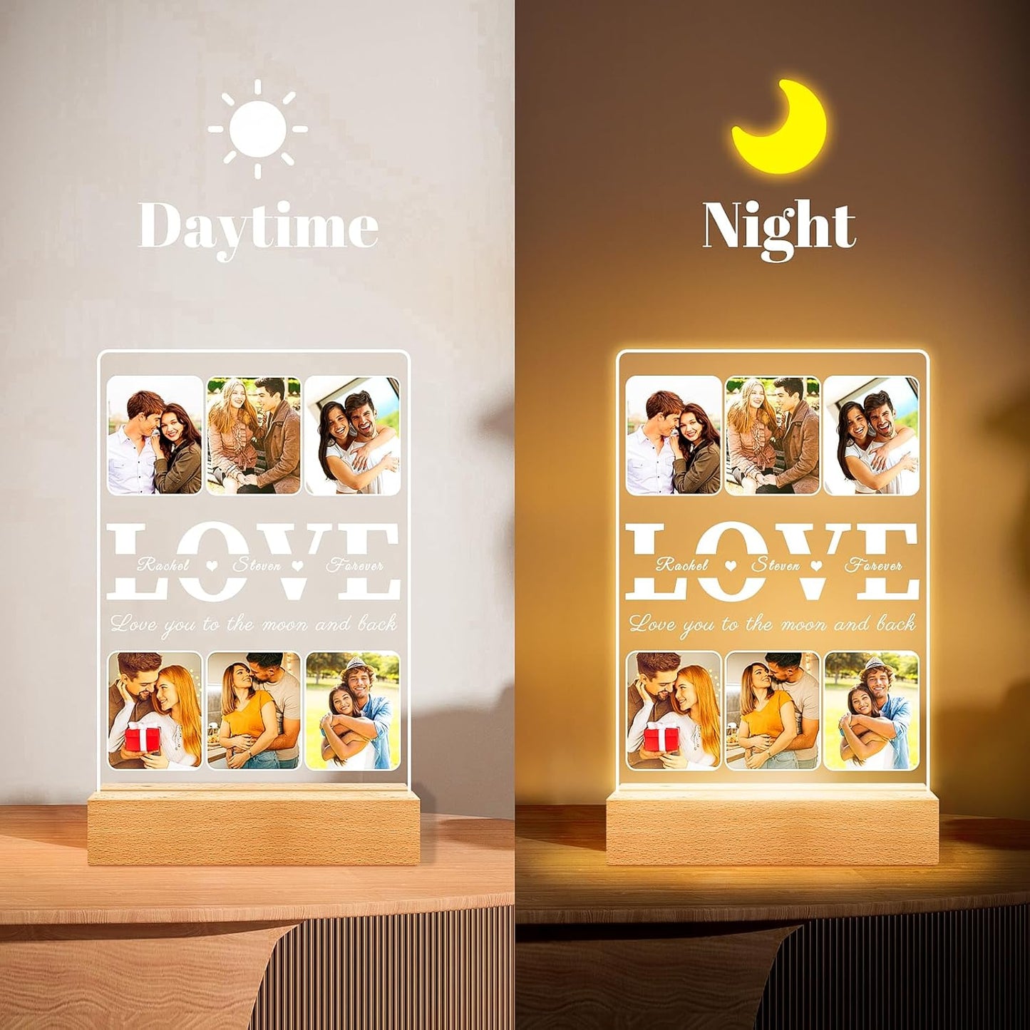 Personalized LOVE Picture Frames with Photo, Custom Photo Frame with Night Light, Customized Photo Gifts, Personalized Anniversary Couples Gifts for Women Men Her Him Boyfriend Girlfriend