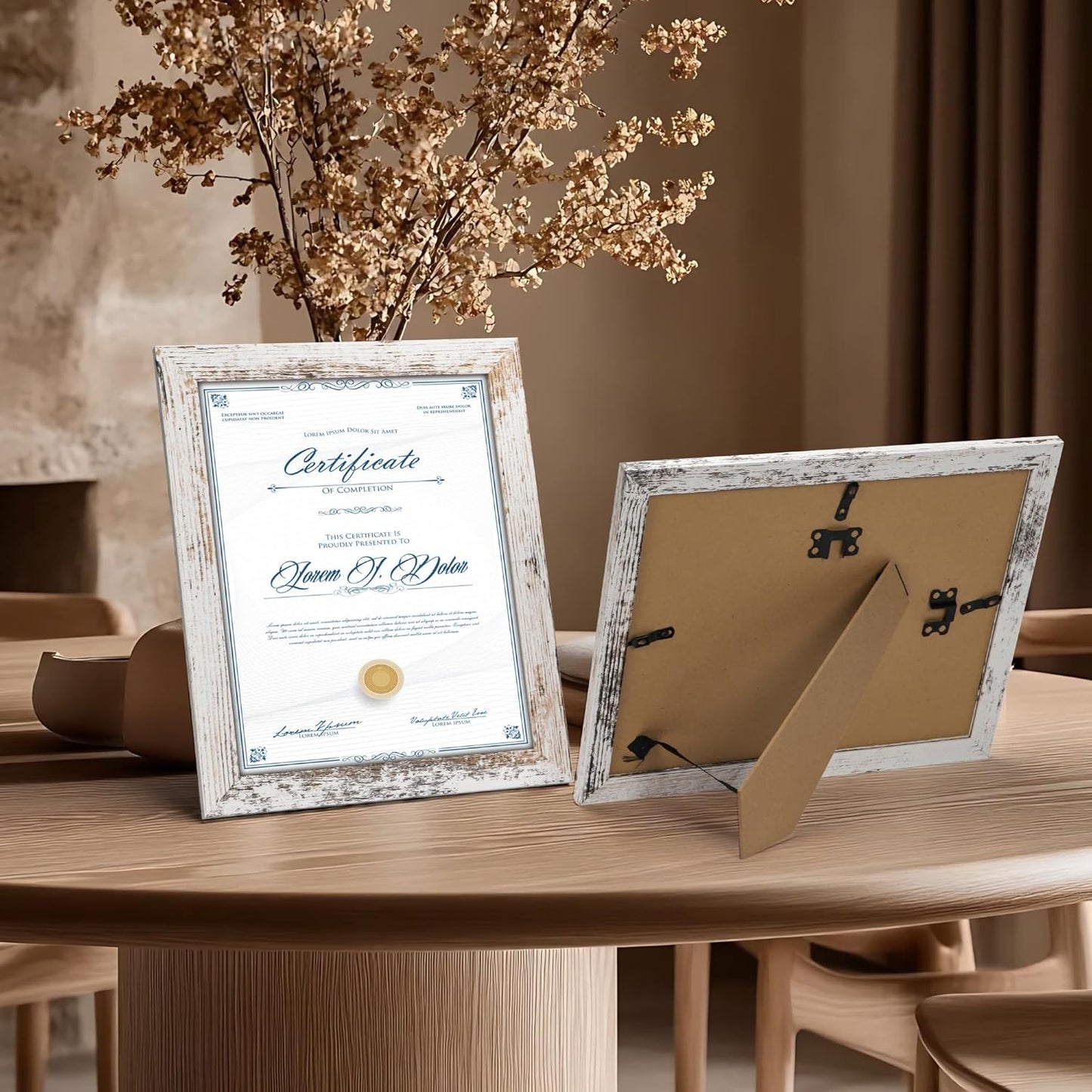 PETAFLOP Bulk Document Frames 8.5x11 Certificate Picture Frame Set of 18, Distressed White Frame for Wall Tabletop Vertically and Horizontally