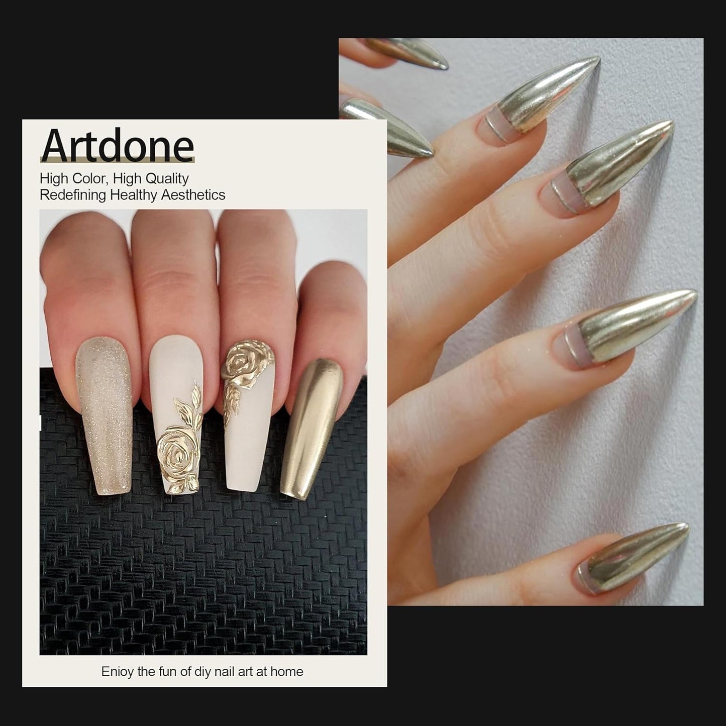 Artdone Chrome Nail Powder, Pale Gold Iridescent Aurora Powder Metallic Mirror Effect Pigment Pearlescent Mermaid Pigment Pearl Glitter Dust Kit, Nail Art Decoration, Resin Craft