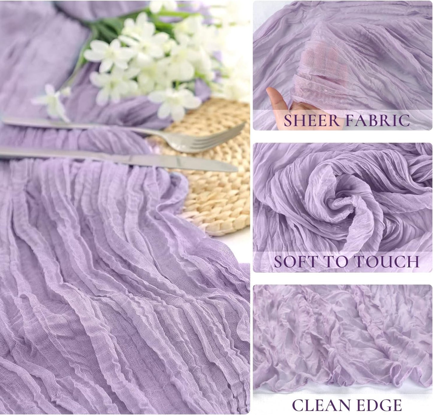 Lilac Purple Cheese Cloth Table Runner Boho Romantic 10ft Gauze Cheesecloth Table Runner for Baby Shower Decoration Wedding Bridal Shower Fall Thanksgiving Table Decor