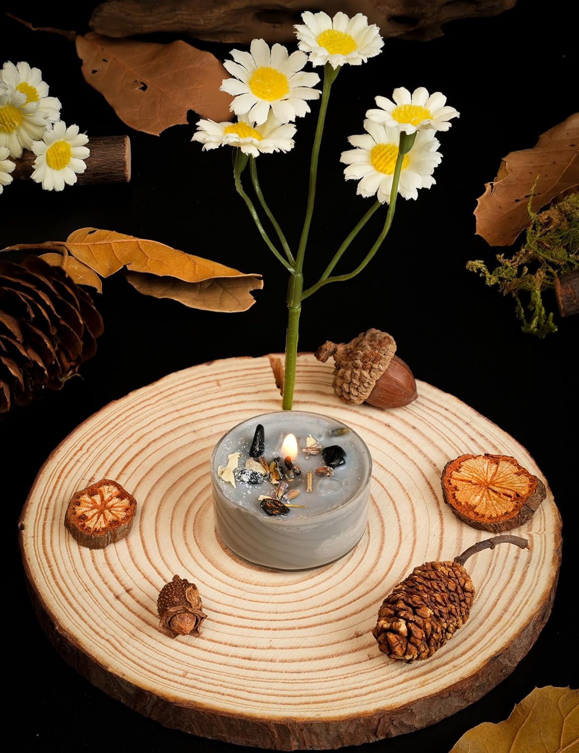 Tealight Soy Candles with Crystals And Herbs, Handmade Energy Candles, Healing Crystal Soy Candles, Aromatherapy Candles. (Grey)