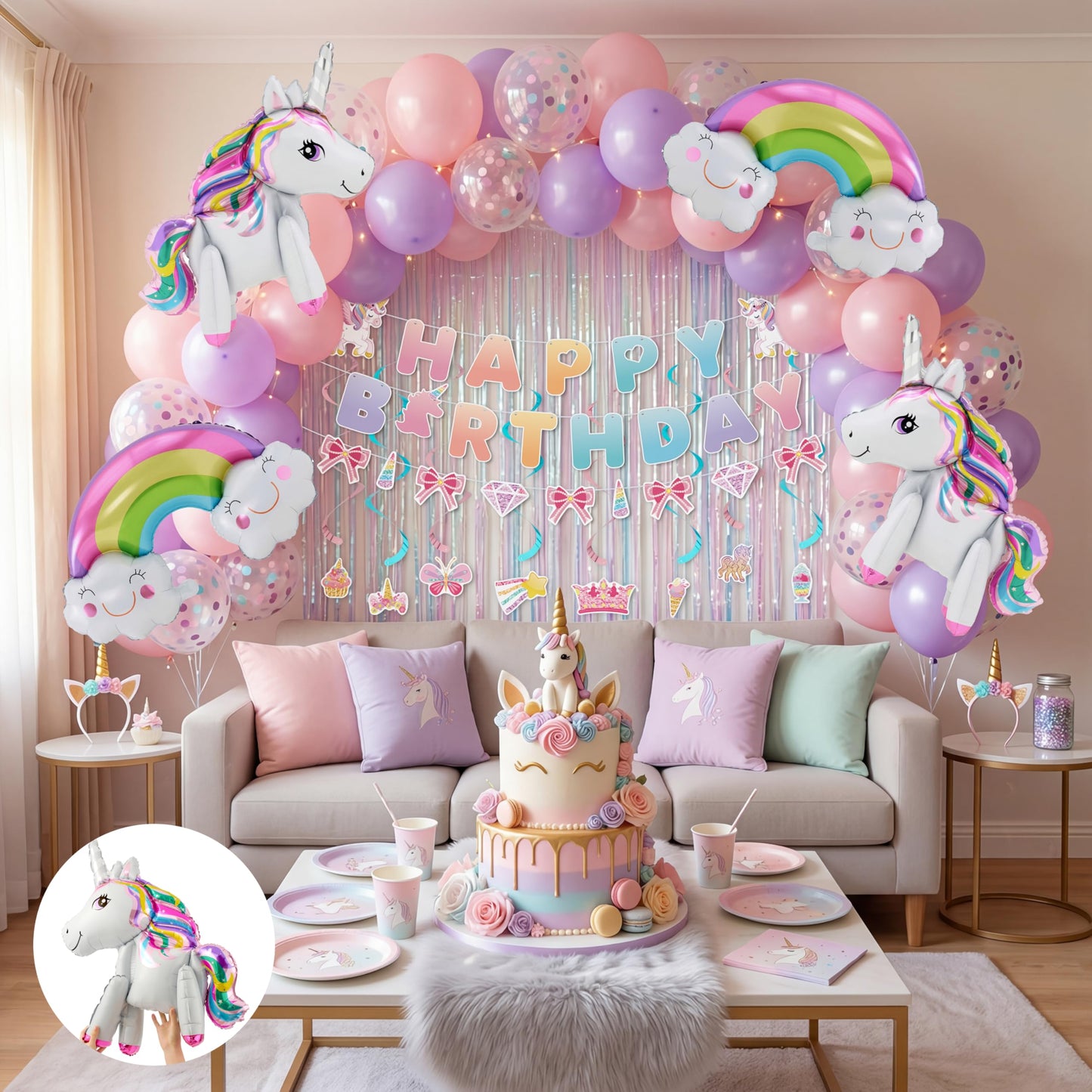 JOYIN Unicorn Magical Rainbow Birthday Party Decorations, 76PCS Unicorn Party Supplies with Banner