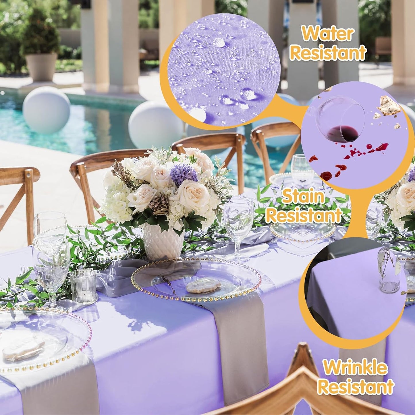 BRILLMAX 8 Pack Lavender Tablecloths for 8 Foot Rectangle Tables 60 x 126 Inch - 8ft Rectangular Bulk Linen Polyester Fabric Washable Cloth Cover for Wedding Reception Banquet Birthday Party
