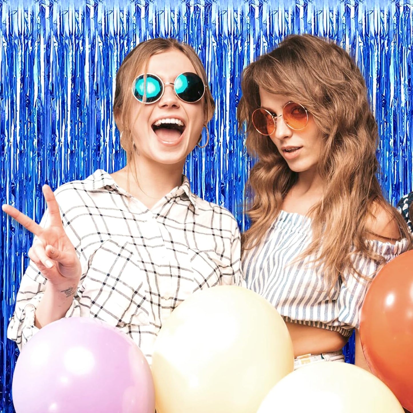 3 Pack Blue Foil Fringe Curtain Backdrop, 3.28Ft x 8.2Ft Metallic Tinsel Foil Fringe Streamer Curtains for Photo Booth, Christmas Day, Thanksgiving, Wedding, New Year Party Decorations