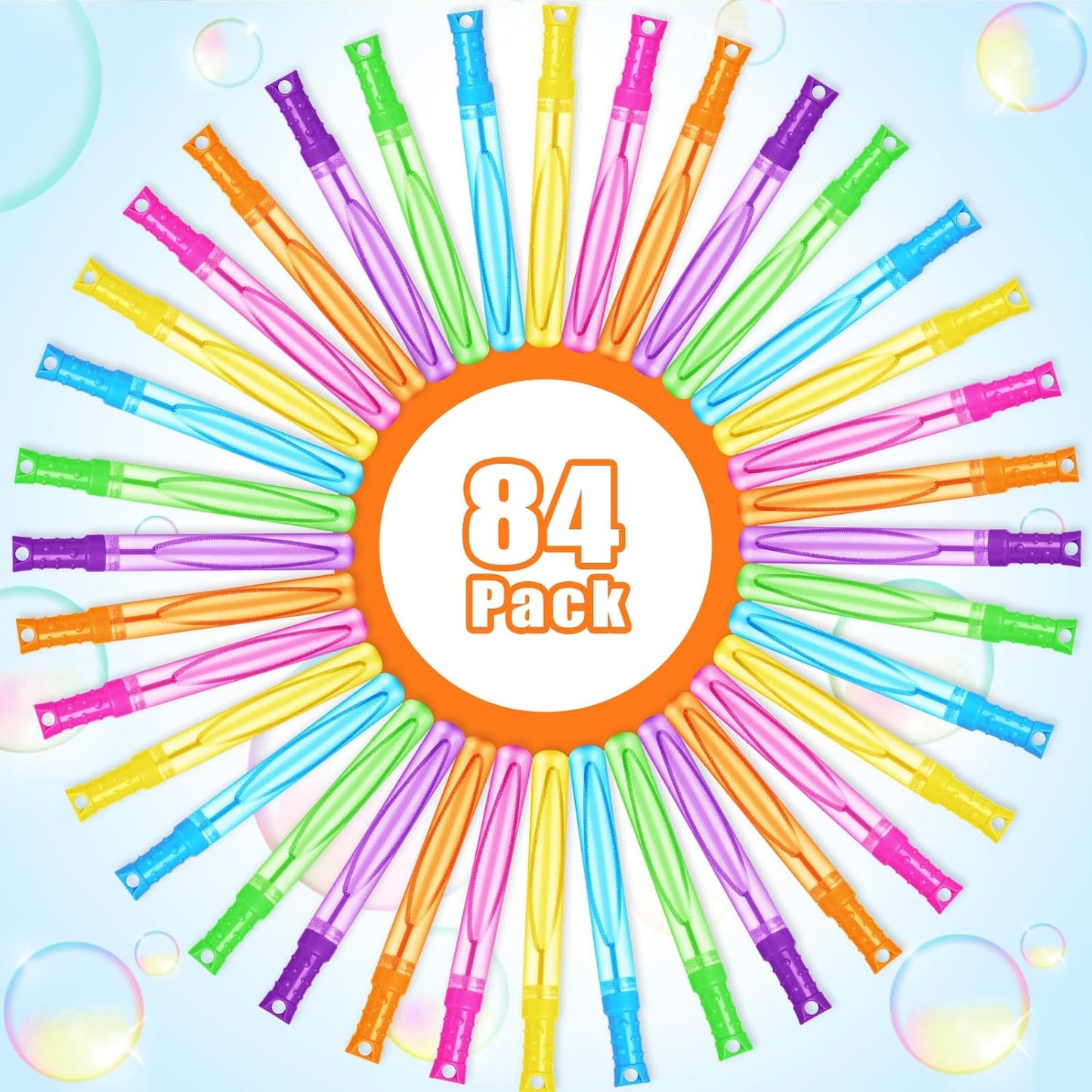 Bubble Wands, 84 Pcs Bubble Wands Bulk in 6 Colors，Bubble Party Favors for Kids, Summer Toys, Indoor Outdoor Activity, Themed Birthday, Wedding, for Girls & Boys