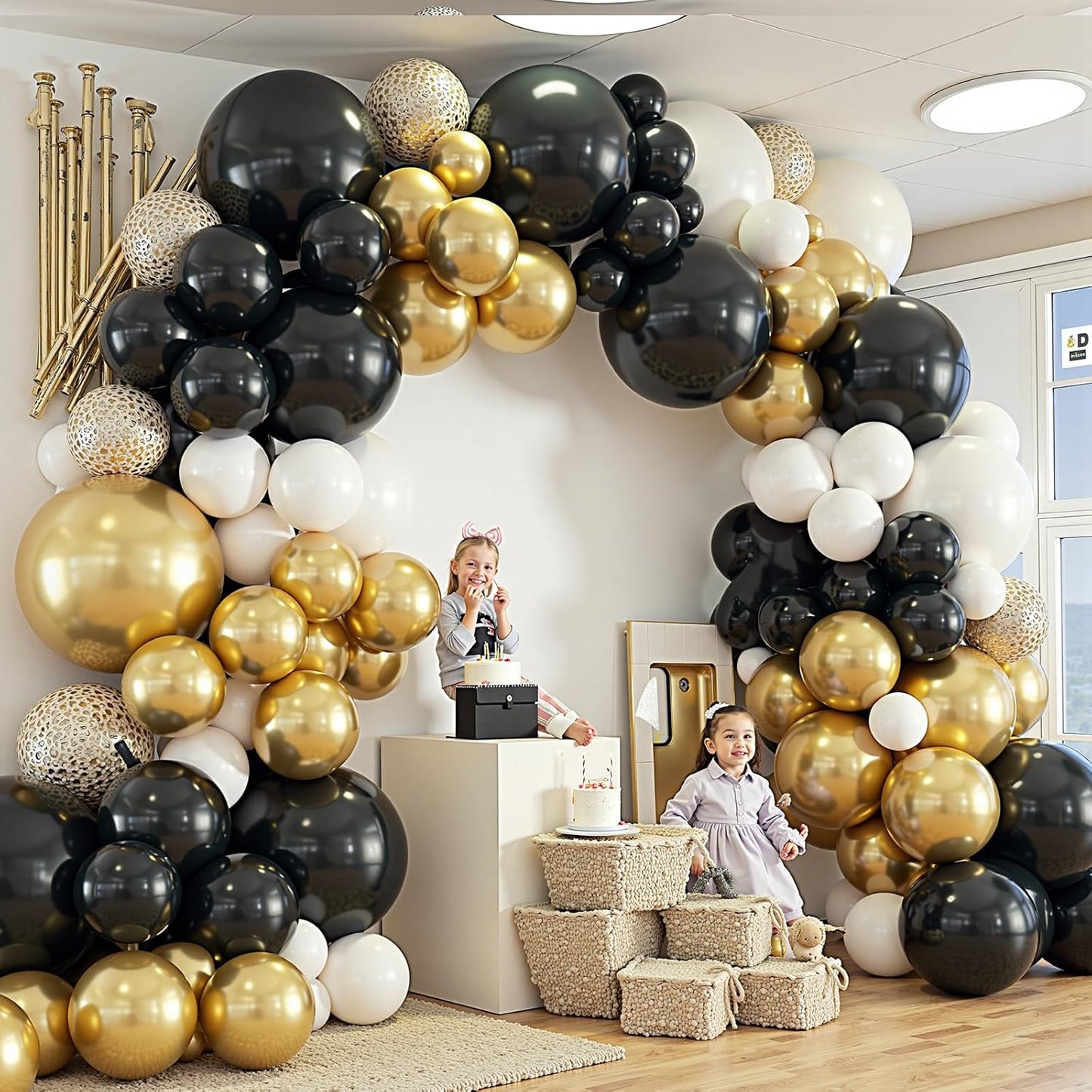 412Pcs Black and Gold Balloons,18 12 10 5 Inch Different Size Black White Metallic Gold Latex Balloons for Graduation Birthday Wedding Party Decorations