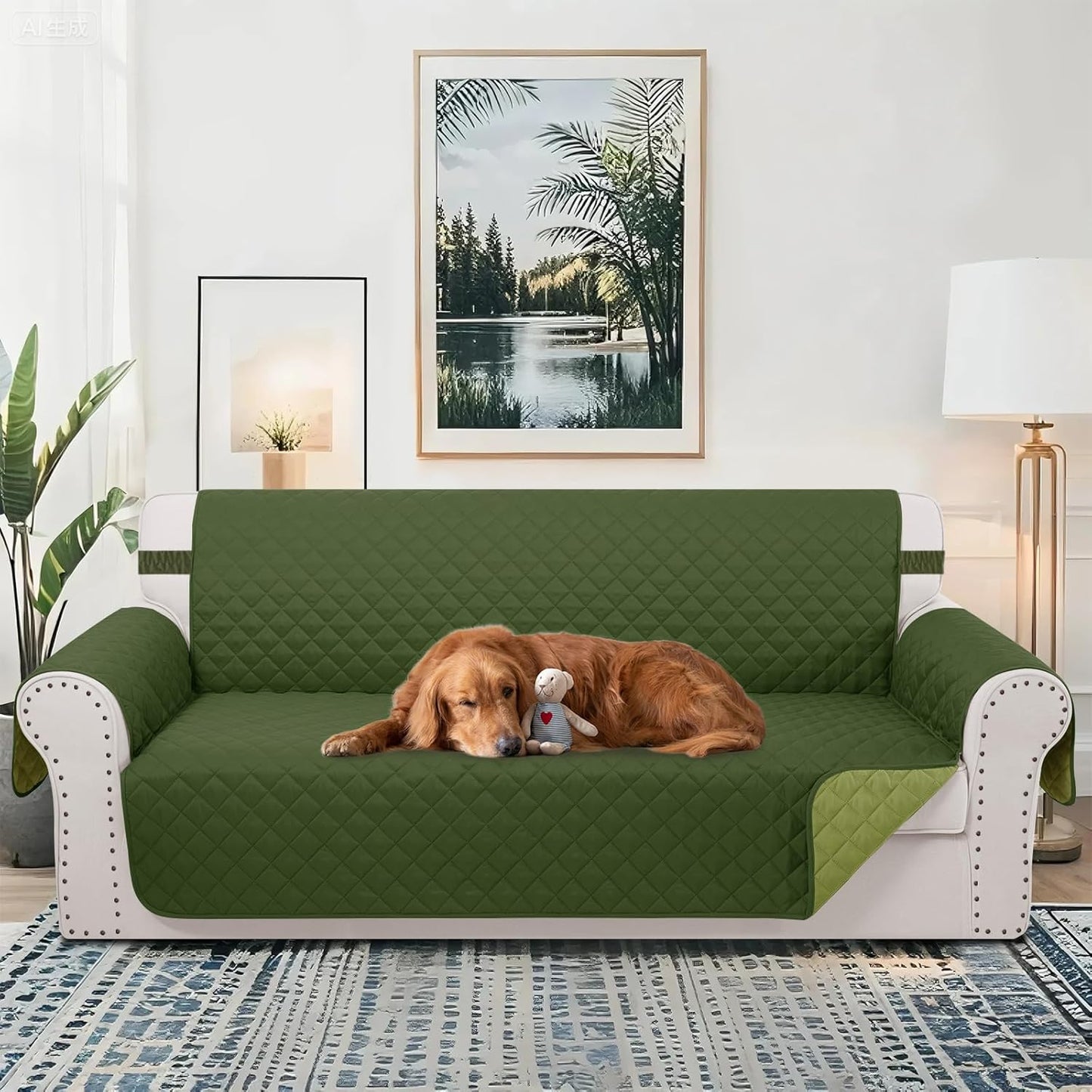Reversible Sofa Covers Couch Cover Furniture Protector for Dogs Elastic Straps Water Resistant(Sofa,Huntergreen/Sage)