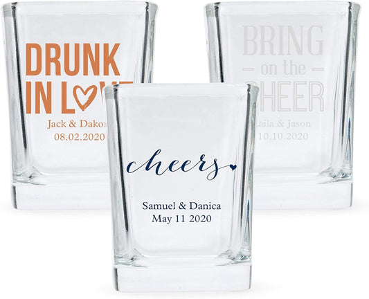 WEDDINGSTAR Personalized 2oz Square Shot Glass Customizable Full Color Print - 156 pack