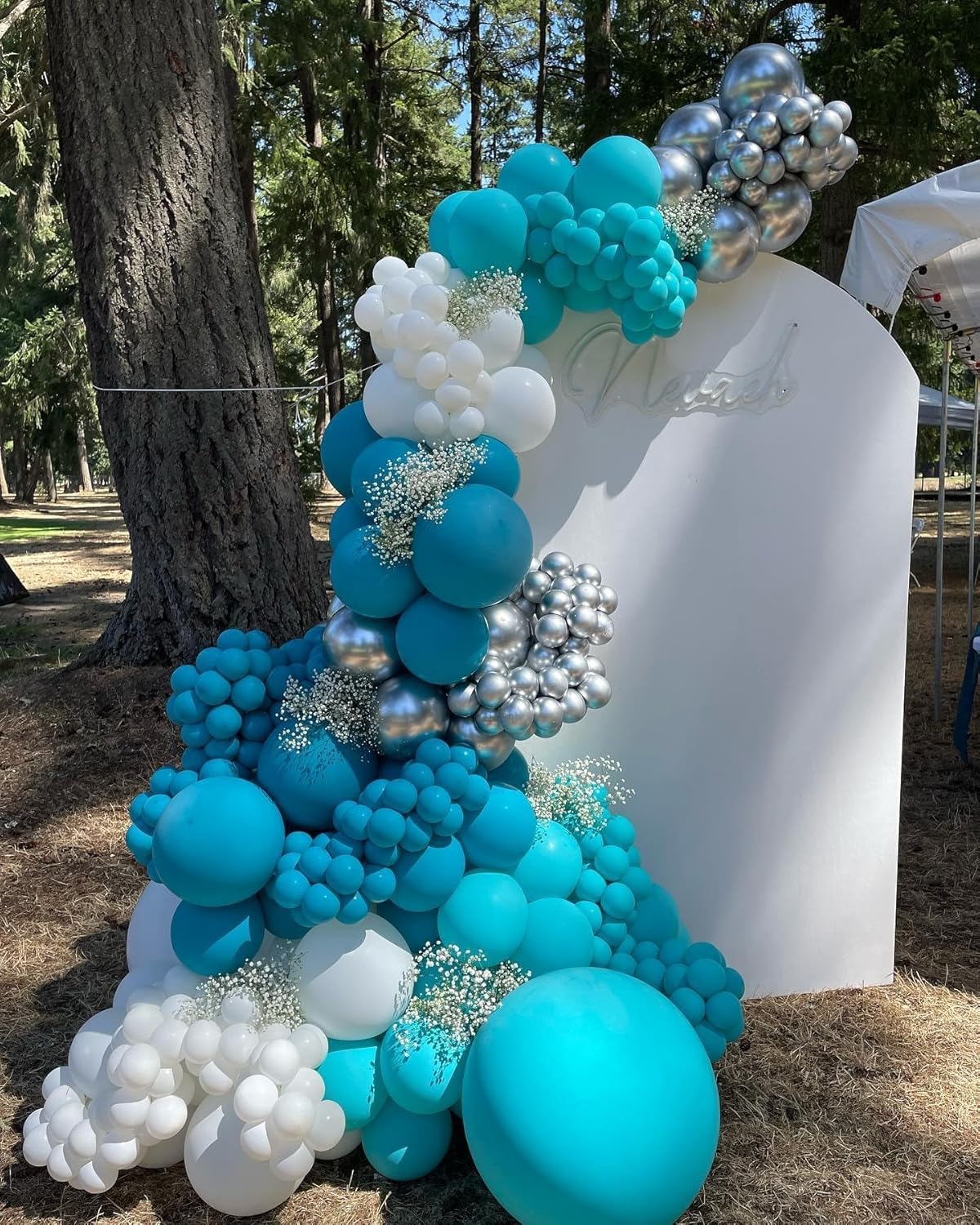 Paready Teal Blue Balloons Set, 50pcs 12 Inch Turquoise Metallic Green Confetti Silver White Balloons For Wedding, Bridal Shower, Engagement, Birthday