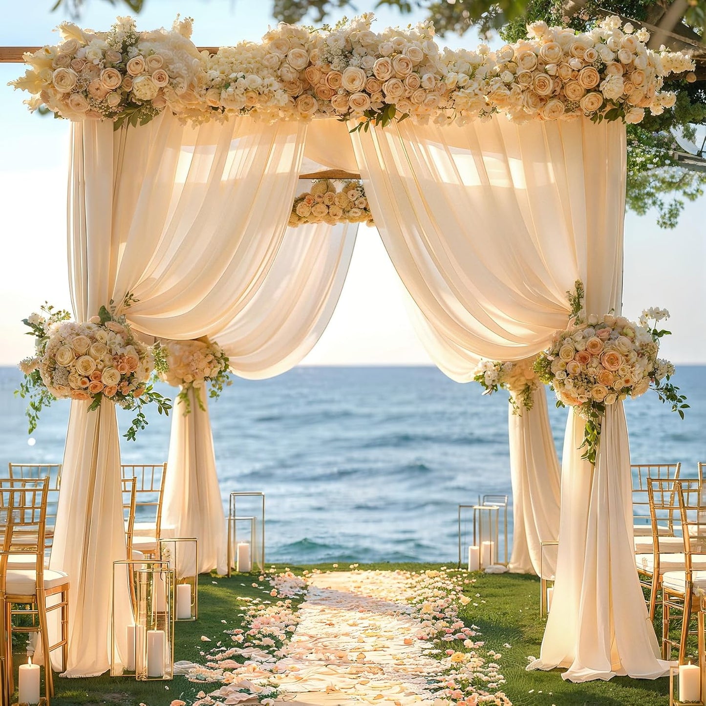 Champagne Wedding Arch Draping Fabric 3 Panels 30'' x 20FT Champagne Drapes Sheer Fabric Backdrop Arch Draping Fabrics for Wedding Ceremony Birthday Party Bridal Shower Decoration