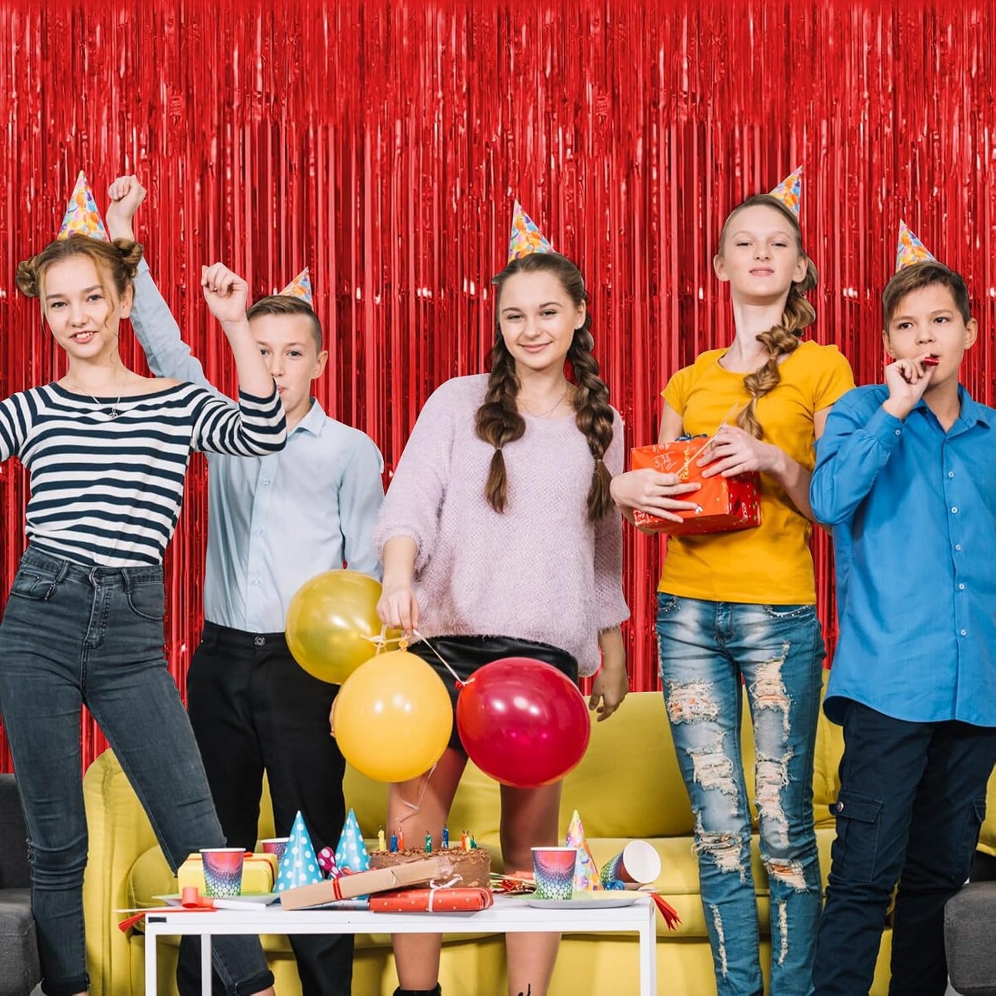 30 Pack Red Foil Fringe Curtain Backdrop, 3.3x8.2 Feet Metallic Tinsel Streamer Curtains Photo Booth Props for Wedding/Anniversary/Bridal Shower/Christmas/New Year/Valentine's Day Party Decorations