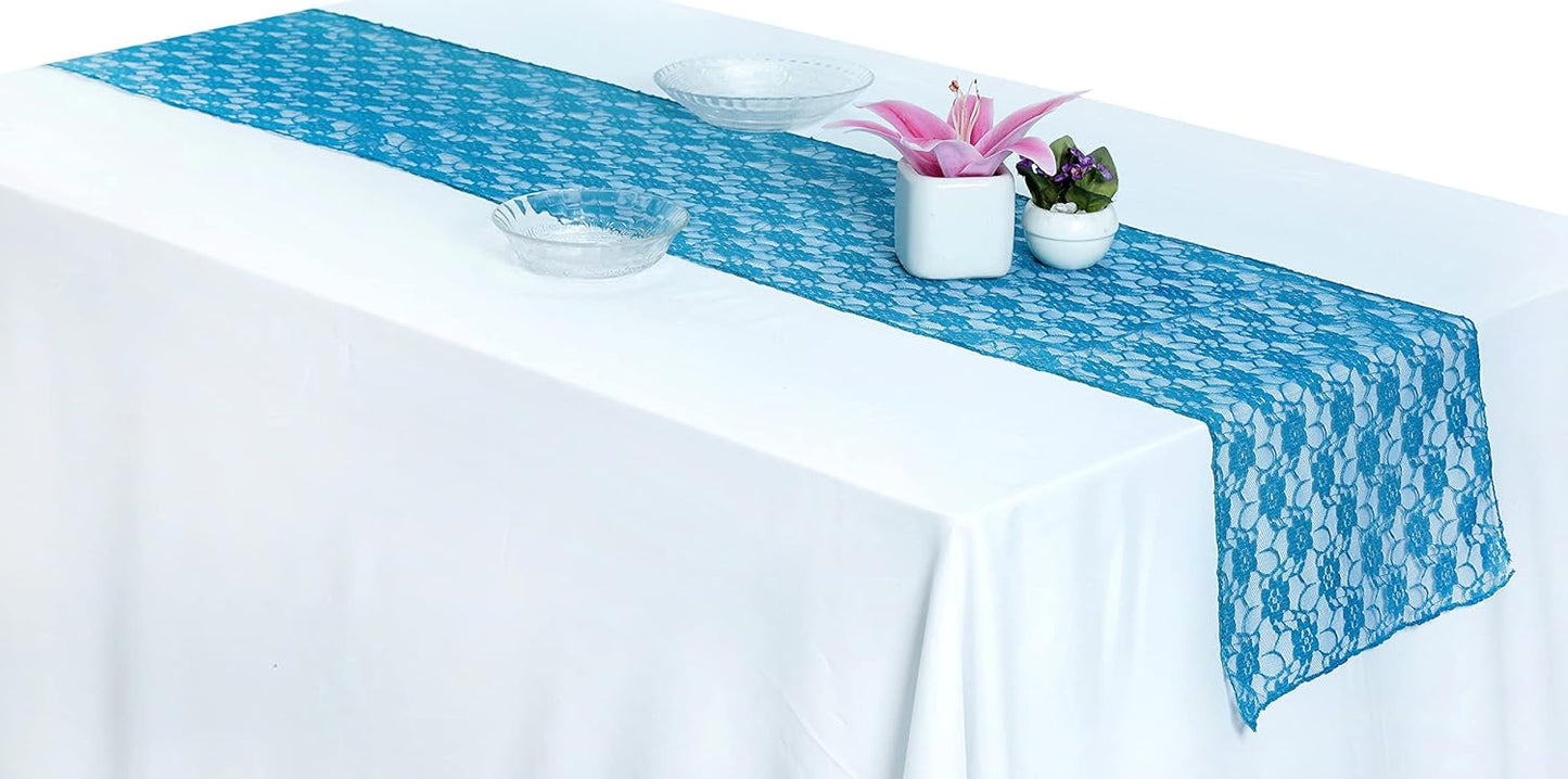 MDS Pack of 25 Wedding 12 x 108 inches Lace Table Runner for Wedding, Decorations for Birthday Parties, Banquets, Graduations, Engagements, and Runners fit Rectangle, Round Table- Dark Teal