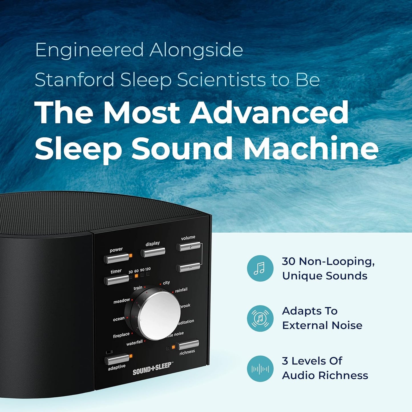 Sound+Sleep High Fidelity Sleep Sound Machine with 30 Guaranteed Non-Looping Nature Sounds, and Sleep Timer