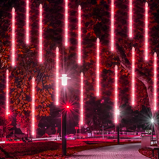 Dazzle Bright 288 LED Christmas Light, 11.8 Inch Meteor Shower Rain Lights with 8 Tubes，Waterproof Plug in Falling Rain Lights Christmas Decorations for Xmas Bushes Tree Yard Party (RED)