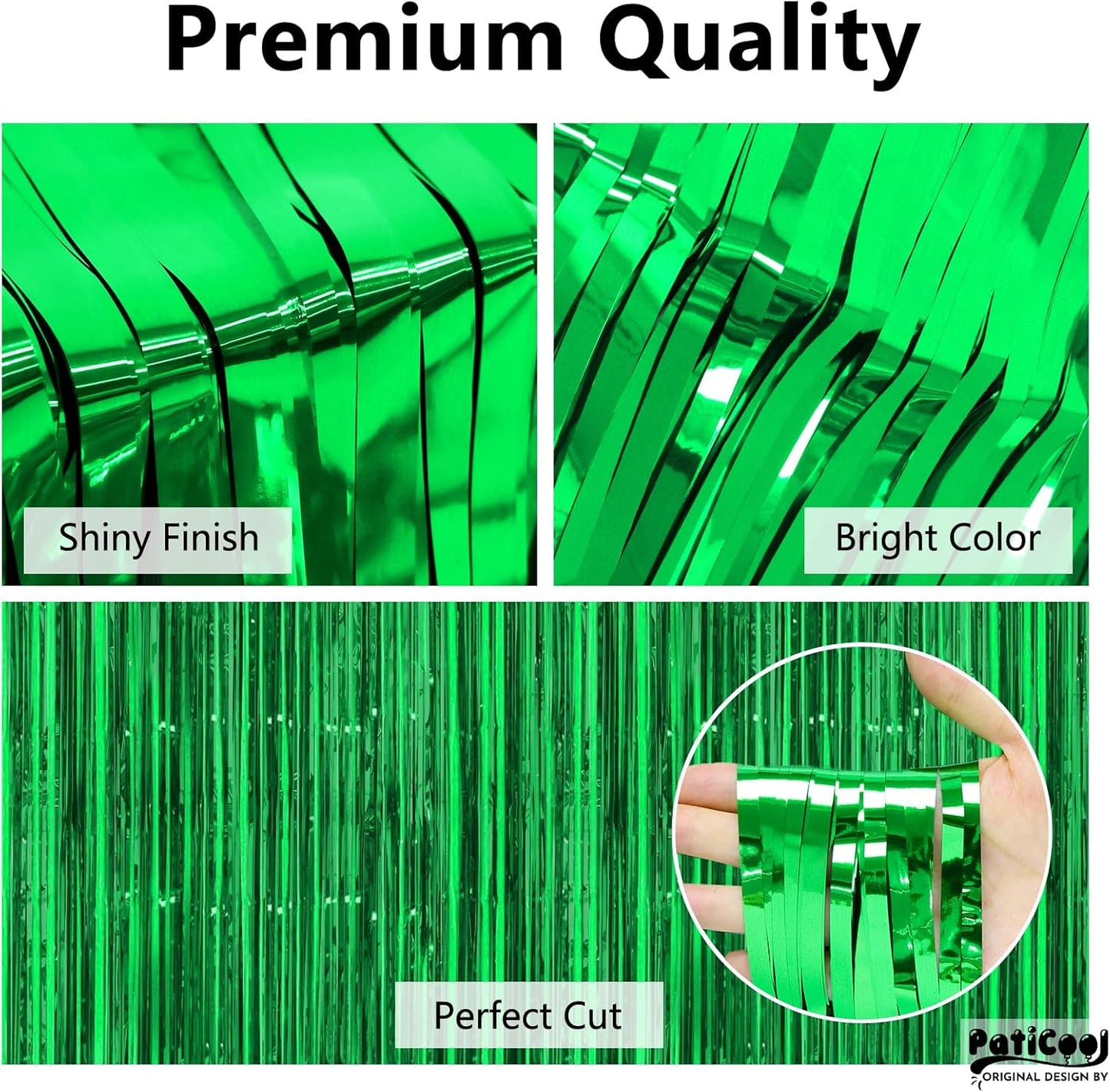 Green Streamers Party Decorations - Thicken 4 Pack 3.2 x 8.2 FT - Tinsel Foil Fringe Curtains Party Backdrop for Birthday, Dinosaur, Jungle, Football, Golf Party Decorations