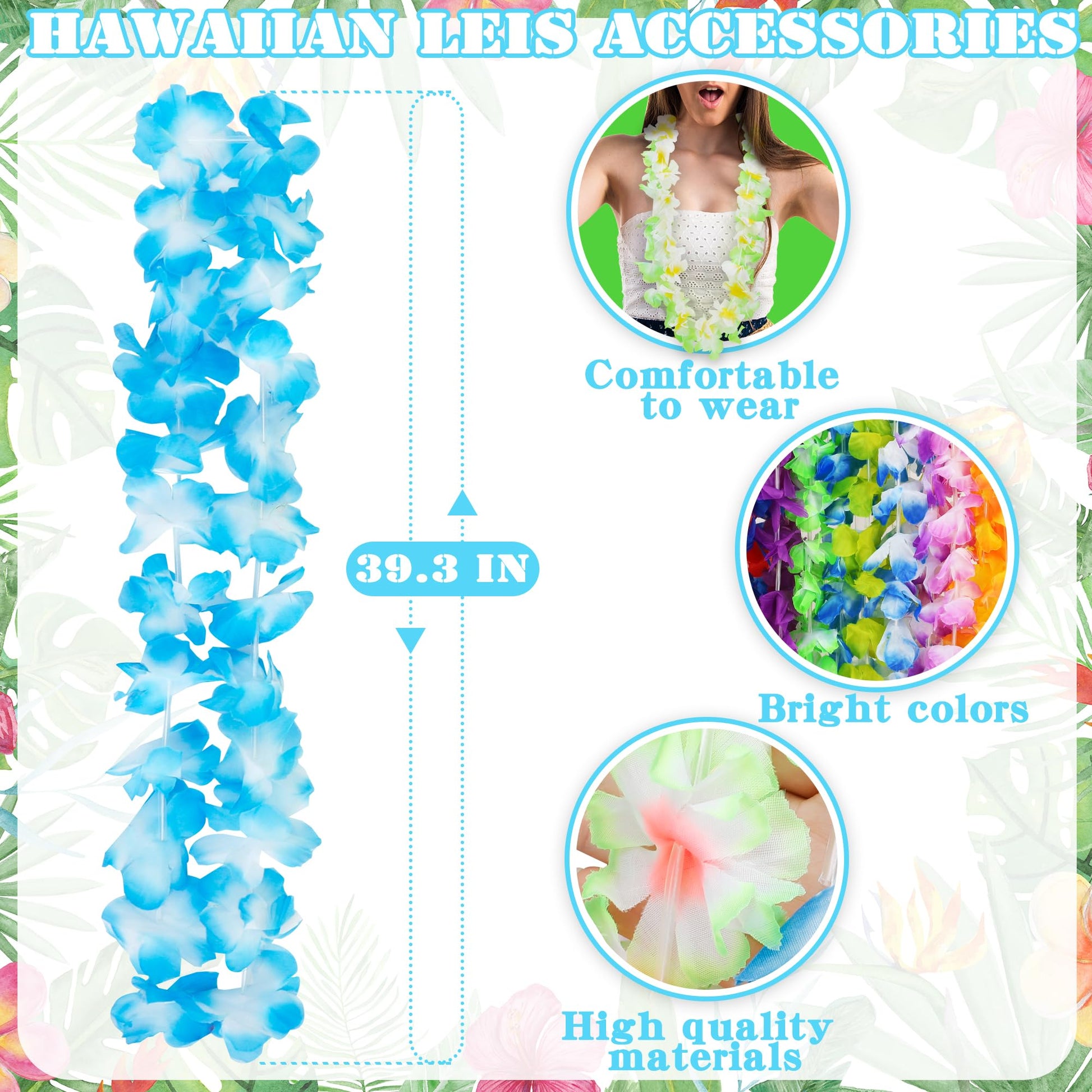 Arrowom 24pcs Hawaiian Leis Bulk Luau Party Silk Flower Necklace Colorful Tropical Hawaiian Bulk