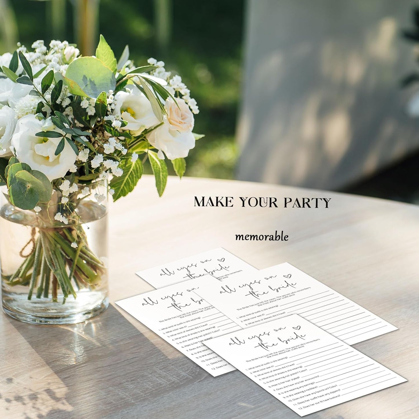 Bridal Shower Games, All Eyes On The Bride, 25Pcs Minimalist White Double-Sided Bridal Game Cards, Wedding Shower Games for Guests, Engagement Bachelorette Party Supplies - A20