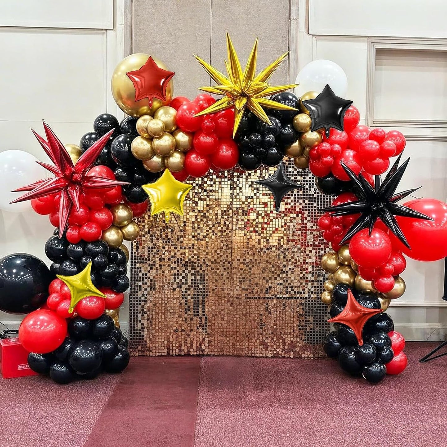 Black Gold Red Star Balloon,16Pcs Star Foil Balloons Set with 22Inch Explosion Spike Cone Balloons and 10Inch Quadrangle Helium Balloon for Birthday Wedding Baby Shower Party Decorations