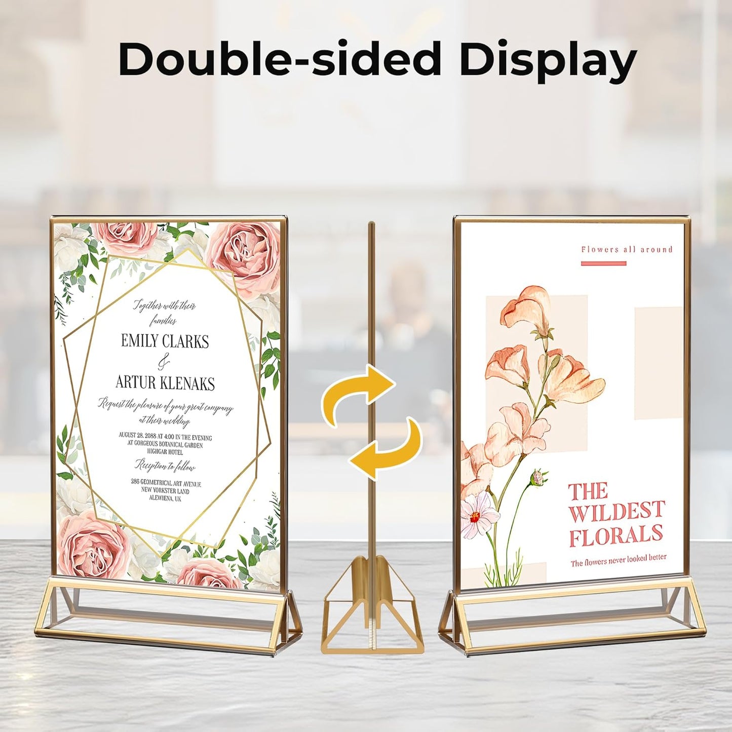 12 Pack Acrylic Sign Holder 4x6 Gold Frames, Wedding Table Number Holders Double Sided Vertical Clear Display Stand, Picture Holders for Tables, Menus, Flyers, Party and Office Decor