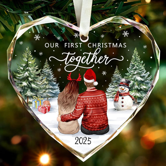 First Christmas Together Ornament 2025, Our Christmas Ornaments 2025 Gifts,Glass 1st Christmas Ornaments with Gift Box,First Christmas Together Gifts for Couple
