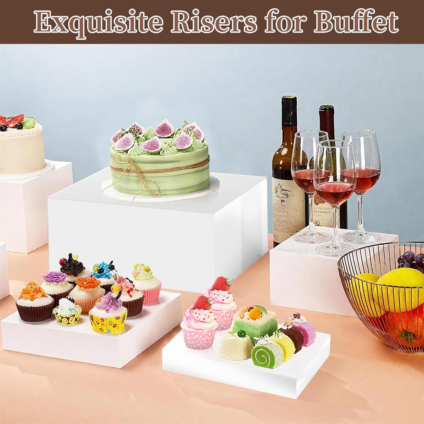 Extra Large Buffet Risers Set, 10" 12" 14" White Acrylic Food Risers for Buffet Table, Display Stand Shelf with Hollow Bottoms for Catering Dessert Collectibles Jewelry Figures Show (White)