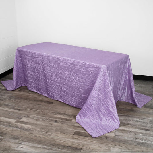 YOUR CHAIR COVERS - 90 x 132 inch Rectangular Crinkle Taffeta Tablecloth - Lavender, Rectangle Table Linens for 6 ft Rectangular Tables, Wedding Crushed Table Cloth