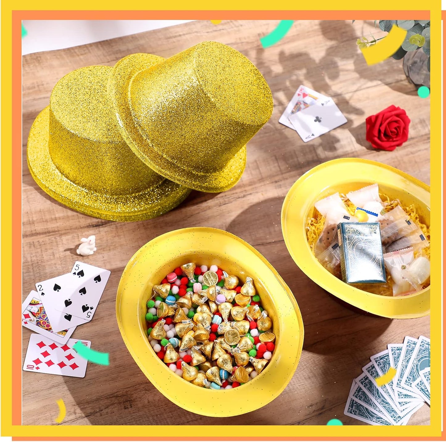 Hillban 12 Pcs Top Hats Halloween Glitter Plastic Retro Disco Party Hats for Halloween Magician Birthday Wedding Carnivals(Gold,Classic)