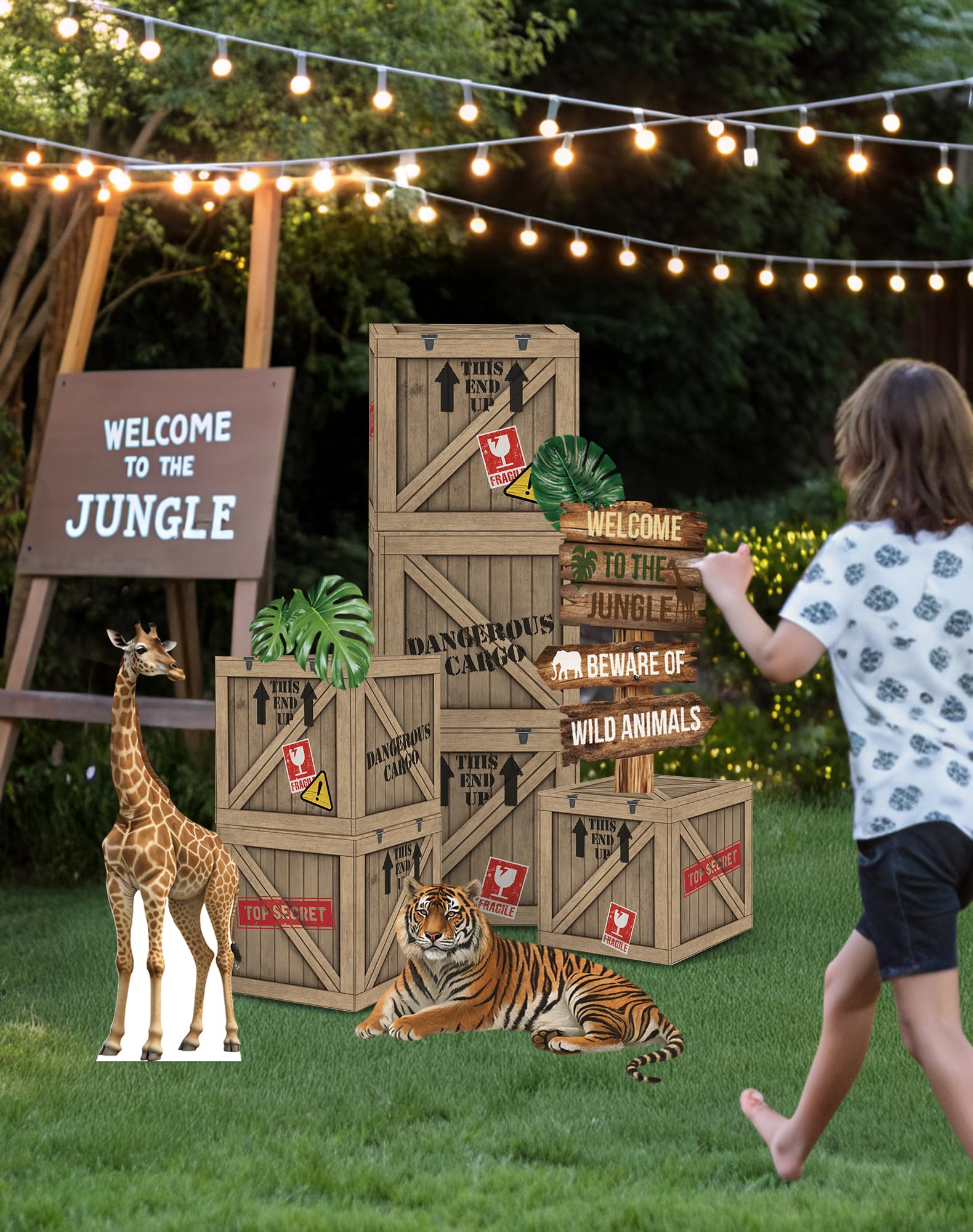 KARAQY Jungle Safari Party Decorations – 10 Inch Jungle Theme Favor Boxes with Wild Animal