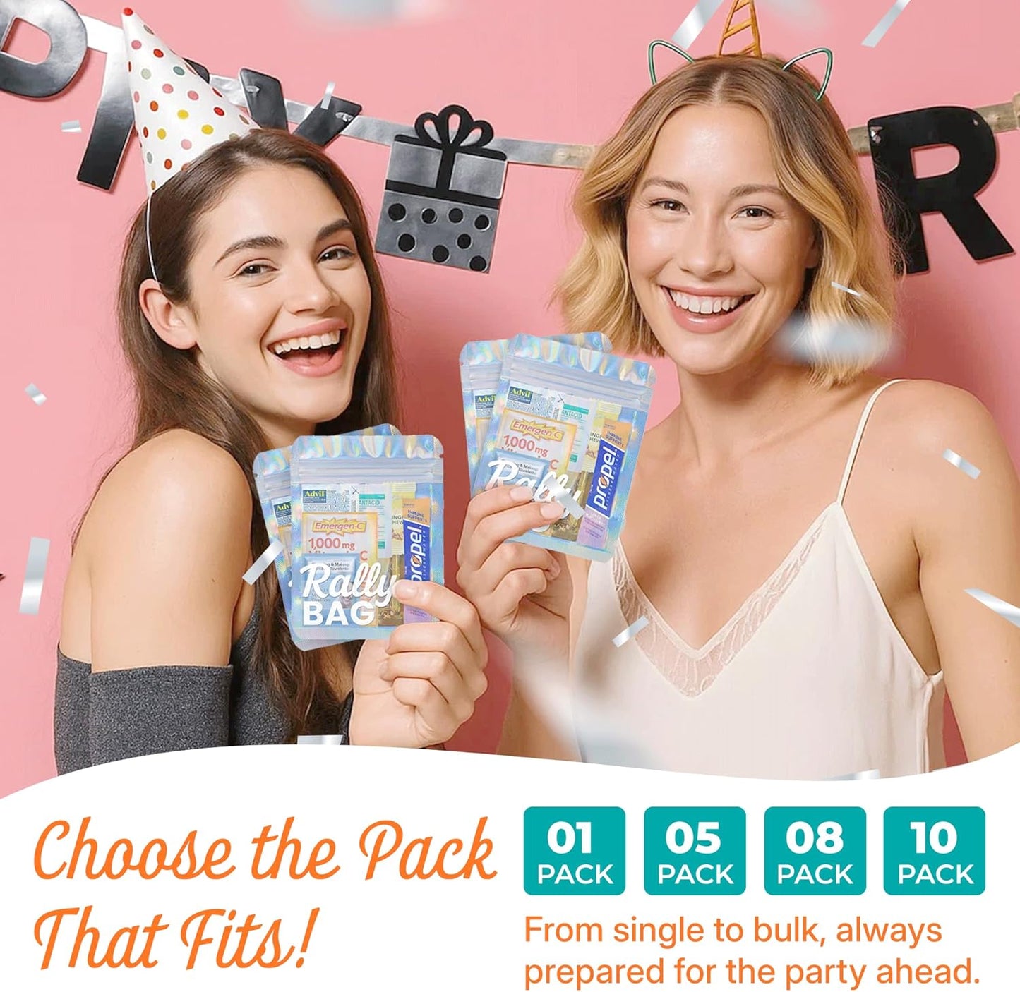 Real Vitamins 8 Pre-Filled Hangover Kits for Bachelorette Party Favors, 21st Birthday, Girls Trips Gift Favors & Weddings | Rally Bag 56 Pcs Bulk Hangover Kit Supplies & Now Bigger Bags (8 Kits)