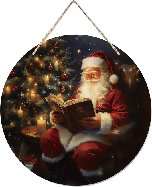 CGBHW Christmas Santa Wooden Sign, Rustic Xmas Santa Bookish Hanging Sign Wall Decor for Library Reading Nook Corner Room Home, xxx Door Decor 12 x 6 Inch