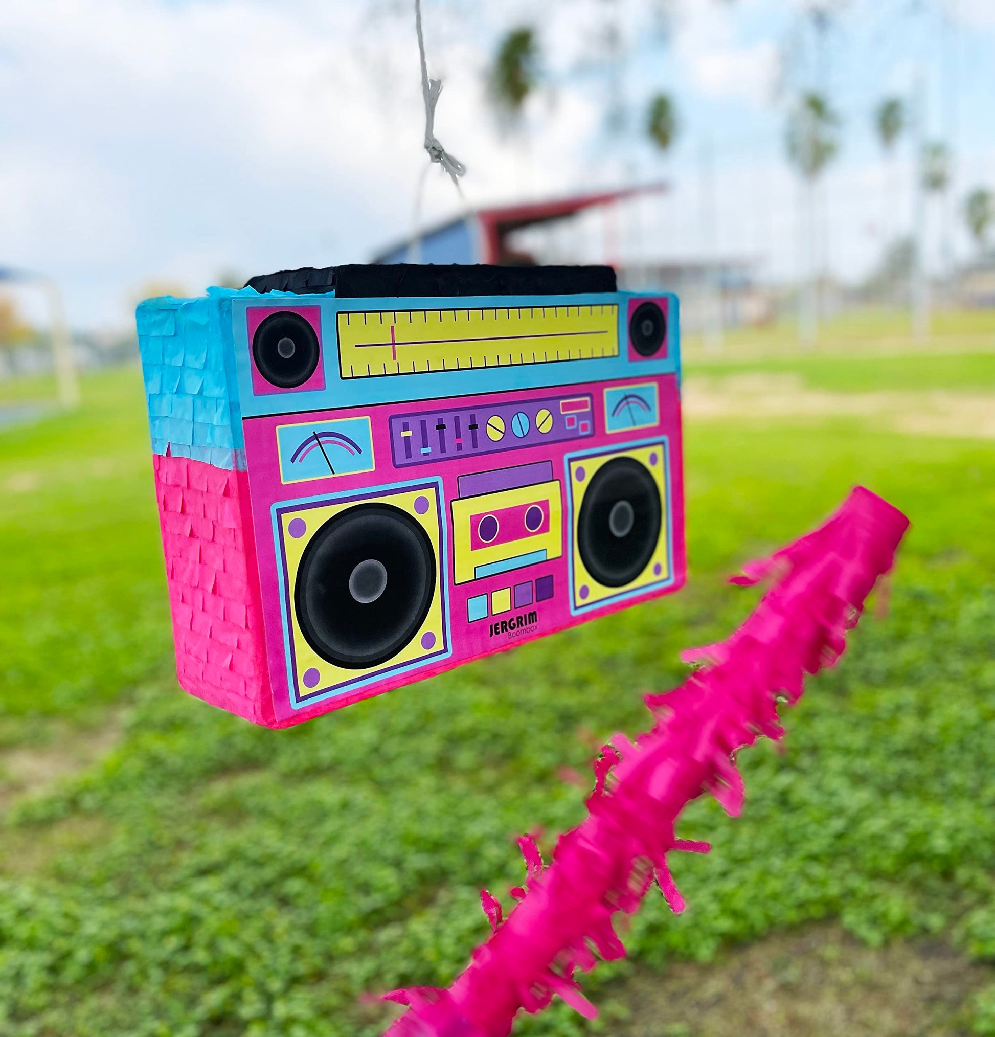 Jergrim Boombox Piñata 4-Piece Set perfect for Retro Birthday Party, Decorations, 80s Parties, Hip